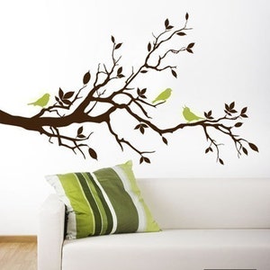 Muurtattoo boomtak-liefdesvogels op tak met bladeren-vinyl muurtattoo Art Home Decor kwekerij kinderen kinderen babykamer muurtattoo