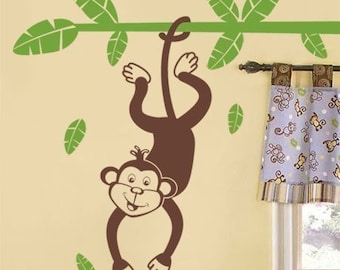 Autocollant mural singe et branche, autocollant mural singe avec branche, autocollant mural jungle, autocollant mural singe et arbre pour chambre d'enfant, chambre d'enfant