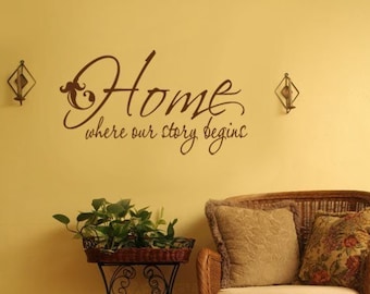 Home Wall Quote Decal, Home where our story begins-Vinyl Wall Decal Wall Lettering Decal, Home Wall Decal, Wall Quote Sticker for Home Decor