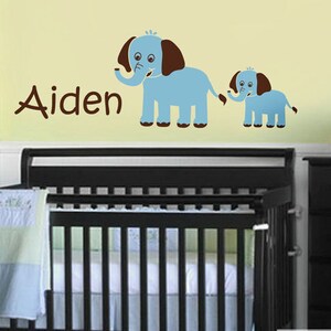 Elephants Wall Decal, Nursery Wall Decal, Mother and Baby Elephant, Personalized Vinyl Wall Decal for Kids Children Room Decor Sticker