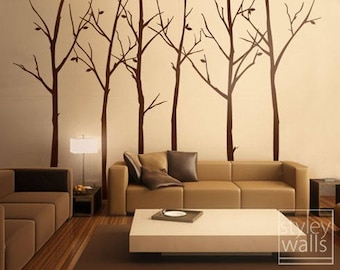 Tree Wall Decal, Forest Winter Trees Wall Decal Stickers Set of 6 Vinyl Wall Decal Home Decor Room Decor Office Living Room Wall Decal