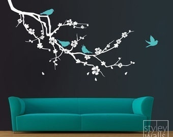 Cherry Blossom Branch and Birds Wall Decal, Cherry Blossom Branch Wall Sticker, Cherry Branch and Birds Wall Decal for Home DecorEXTRA LARGE