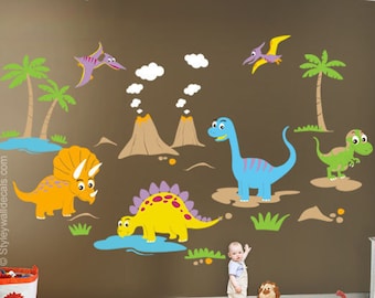 Dinosaurs Wall Decal, Dinos Wall Decal, HUGE Set, Dinosaurs Baby Nursery Kids Playroom Vinyl Wall Decal Wall Decor, Dinosaurs Wall Sticker