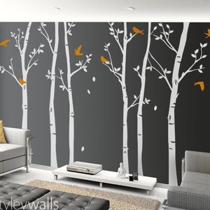 Tree wall decals Winter trees decal Birds nature Forest Trees with Birds Home Decor Set of 6 Vinyl Wall Decal Nursery Baby children Sticker image 1