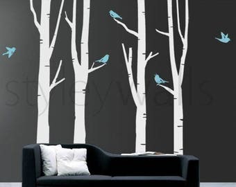 Winter Trees Wall Decal, Birch Trees Wall Decal, Birds in Winter Tree Wall Decal GIFT BIRDS Nature Wall Decal, Forest Birch Trees Stickers