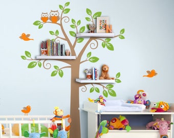 Shelves Tree Decal Children Wall Decal, Shelf Tree Wall Decal for Nursery Decor, Shelving Tree Kids Decal Wall Sticker Room Decor