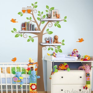 Shelves Tree Decal Children Wall Decal, Shelf Tree Wall Decal for Nursery Decor, Shelving Tree Kids Decal Wall Sticker Room Decor