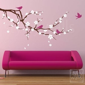 Cherry Blossom Branch Wall Decal, Branch and Flowers Wall Decal, Cherry Branch Wall Decal, Cherry Tree Wall Decal Sticker for Baby Nursery image 1