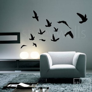 Fliegende Vögel Wandtattoo, Vögel Wandaufkleber, Fliegende Vögel Set von 12 Vinyl Wand Aufkleber für Office Home Decor Room Art, Fliegende Vögel Aufkleber