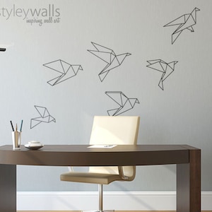 Origami Birds Wall Decal, Origami Birds Wall Sticker Christmas Gift, Set of 6 Geometric Cranes Wall Decal for Office Home Decor Living Room