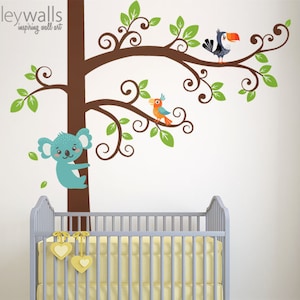 Naklejka ścienna Koala, Naklejka ścienna Drzewo, Naklejka ścienna Drzewo i Koala, Naklejka ścienna Koala Bear Parrots, Naklejka ścienna Koala Kids Baby Nursery Decor