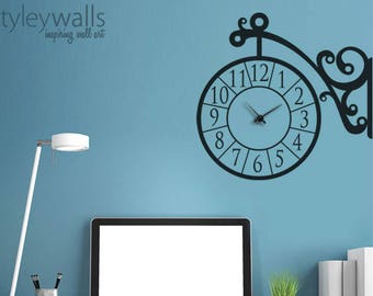 Clock Wall Decal, Wall Clock Sticker, Corner Wall Clock, Living Room Wall Decor, Office Wall Decal, Clock Wall Decor, Hallway Entrance Decor