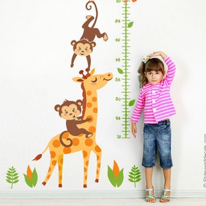 Sticker courbe de croissance, sticker courbe de croissance girafe, sticker courbe courbe de croissance singe, décoration murale girafe, décoration murale de chambre de bébé singe