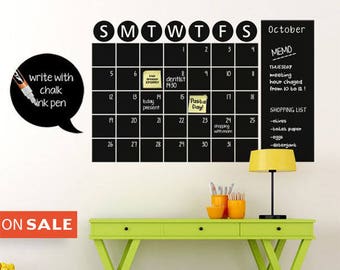 Chalk Board Wall Calendar Vinyl Wall Decal -Chalkboard Decals -Chalkboard Wall Planner -Christmas Gift -Chalkboard Wall Calendar Stickers