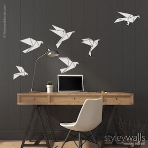 Origami Birds Wall Decal, Geometric Origami Cranes Wall Decal, Origami Birds Wall Sticker Christmas Gift for Office Home Living Room Decor