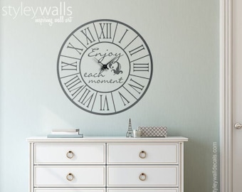 Calcomanía de pared del reloj, calcomanía de pared del reloj romano, pegatina de pared del reloj, decoración de la pared de la sala de estar, calcomanía de la pared de la oficina, decoración de la pared del reloj, reloj vintage