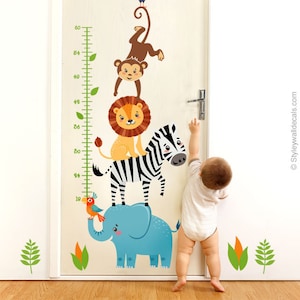 Dschungel Tiere Wandtattoo, Dschungel Tiere Wachstumstabelle, Safari Wachstumstabelle Wandaufkleber, Löwe Elefant Affe Zebra Kinderzimmer Wanddekor