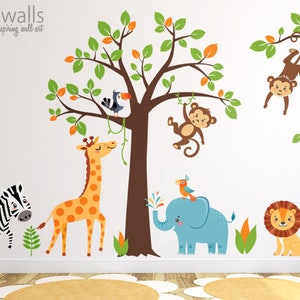Jungle Wall Decal, Safari Wall Decal, Jungle Animals Wall Sticker, Safari Animals Sticker, Monkey Zebra Giraffe Lion Elephant Nursery Decor