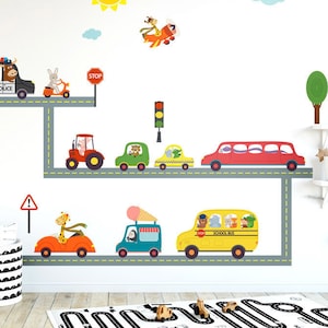 Decalcomanie da muro per trasporti, adesivi da muro per veicoli e animali, decalcomanie da muro per animali, autobus, camion, ambulanza, arredamento per la cameretta dei bambini per l'asilo nido