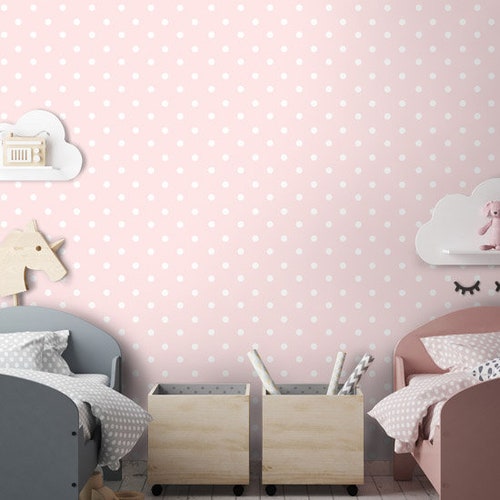 Polka Dots Wallpaper Pink Polka Dots Repositionable Removable Etsy