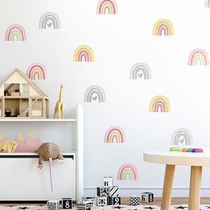 Watercolor Rainbow Wall Decal, Pastel Rainbows Wall Sticker for Kids Baby Nursery Wall Decor, Playroom Rainbow Wall Decor