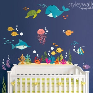 Under the Sea Wall Decal, Fishes Wall Decal, Ocean Wall Sticker, Underwater Sea Life Creatures Wall Decal, Aquarium Nursery Wall Decal