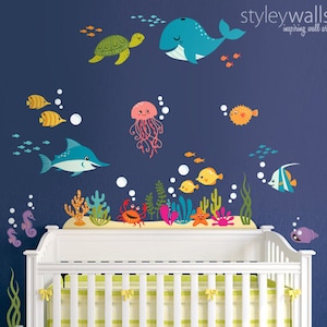 Under the Sea Wall Decal, Fishes Wall Decal, Ocean Wall Sticker, Underwater Sea Life Creatures Wall Decal, Aquarium Nursery Wall Decal