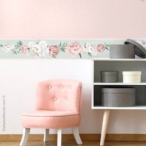 Peonies Wall Border Decal, Peony Border Wall Decal, Repositionable Flowers Wall Border, Watercolor Vintage Peonies, Girls Room Wall Decor