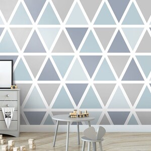 Blau Graue Dreiecke Tapete, Dreiecke Muster Tapete, selbstklebend Peel and Stick Stoff, Geometrische Moderne Tapete für Kinderzimmer