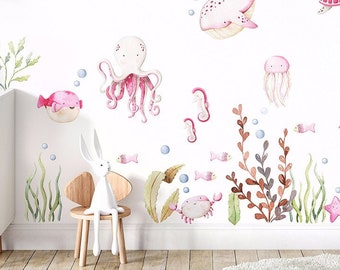 Underwater  Wall decal, Under the Sea Wall Decal, Sea Life Sea Creatures Wall Decal,  Aquarium Fishes Girls Nursery Wall Decal Wall Decor