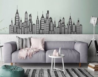 Skyline Wall Decal, City Skyline Wall Decal, City Skyline Silhouette Wall Decal, Cityscape Wall Decal, Skyline Wall Sticker, Skyline Decor