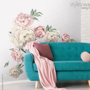 Peony Wall Decal, Peony Flowers Wall Decal, Watercolor Peonies Wall Decal, Vintage Peonies Wall Sticker, Garden Flowers Wall Home Decor