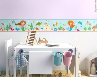 Mermaid Wall Border Decal, Mermaids Border Wall Decal, Repositionable Wall Border, Ocean Under the Sea Wall Decal, Girls Room Wall Decor