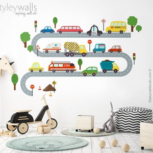 Vehicles Wall Decal, Transportation Vehicles Wall Decal, Cars School Bus Truck Ambulance Police Firebus Wall Decals, Kids Nursery Room Decor