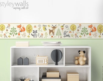 Woodland Animals Wall Border Decal, Forest Animals Border Wall Decal, Woodland Animals Repositionable Wall Border, Nursery Boys Room Decor