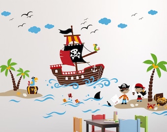 Pirates Wall Decal, Treasure Island Wall Decal, Playroom Wall Decals, Pirates Wall Sticker, Nursery Baby Room Decor, Pirate Ship Wall Decal