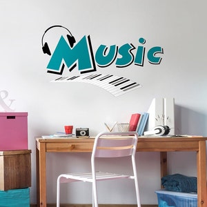 Music Wall Decal, Piano Wall Sticker, Music Wall Decor for Teenage Room, Musical Piano, Rock Band Wall Decal, Rock n Roll Music Wall Decal