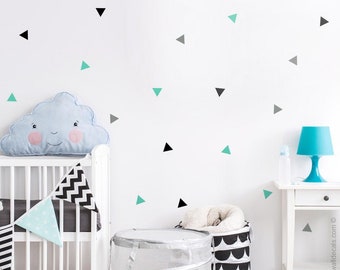 Calcomanía de pared de triángulos, pegatina de pared con patrón de triángulos, decoración de pared de triángulos, formas geométricas, calcomanía de pared de habitación para niños de guardería, guardería de triángulos