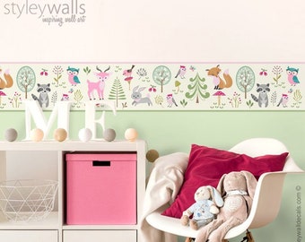 Woodland Wall Border Decal, Woodland Animals Border Wall Decal, Forest Animals Repositionable Wall Border, Woodland Nursery Girls Room Decor