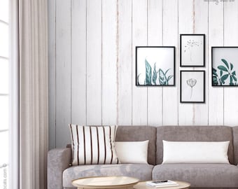 Wood Wallpaper, White Vintage Wood Wallpaper, Wood Wall Covering, Peel and Stick, Self Adhesive Repositionable Removable Fabric Wallpaper