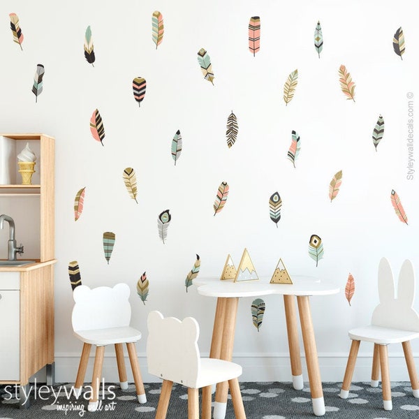 Feathers Wall Decal, Feather Wall Stickers, Feather Wall Decor, Tribal Wall Decal Sticker, Feather Nursery Decor, Nursery Kids Room Decor