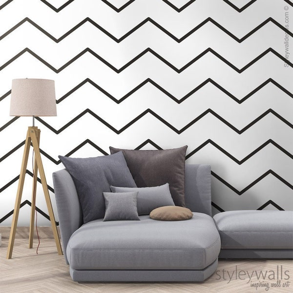 Black and White Zig Zag Wallpaper, Modern Lines  Wallpaper, Chevron Pattern Wallpaper, Fabric Wallpaper, Peel and Stick, Self Adhesive
