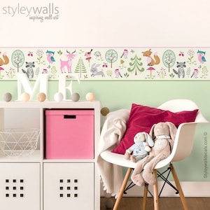 Woodland Wall Border Decal, Woodland Animals Border Wall Decal, Forest Animals Repositionable Wall Border, Woodland Nursery Girls Room Decor