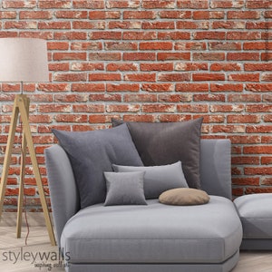 Bricks Wallpaper, Red Brick Pattern Wallpaper, Vintage Bricks Wallpaper. Self Adhesive and Repositionable Removable Fabric, Peel and Stick