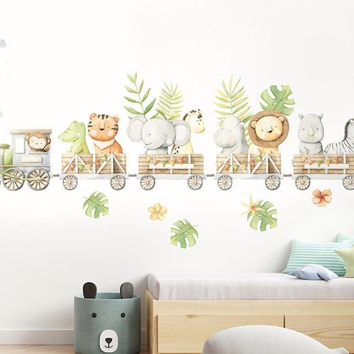 Train Wall Decal Safari Animals Wall Decal Jungle Animals Etsy