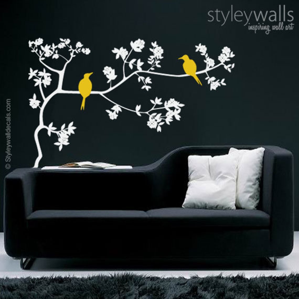 Branch and Birds Wall Decal Birds on Branch With Leaves Vinyl Etsy