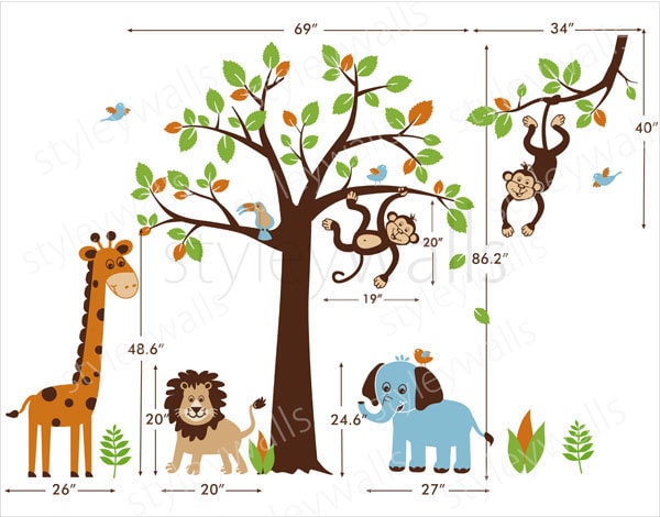 Jungle Tree Wall Decal Jungle Animals Wall Decal Safari | Etsy