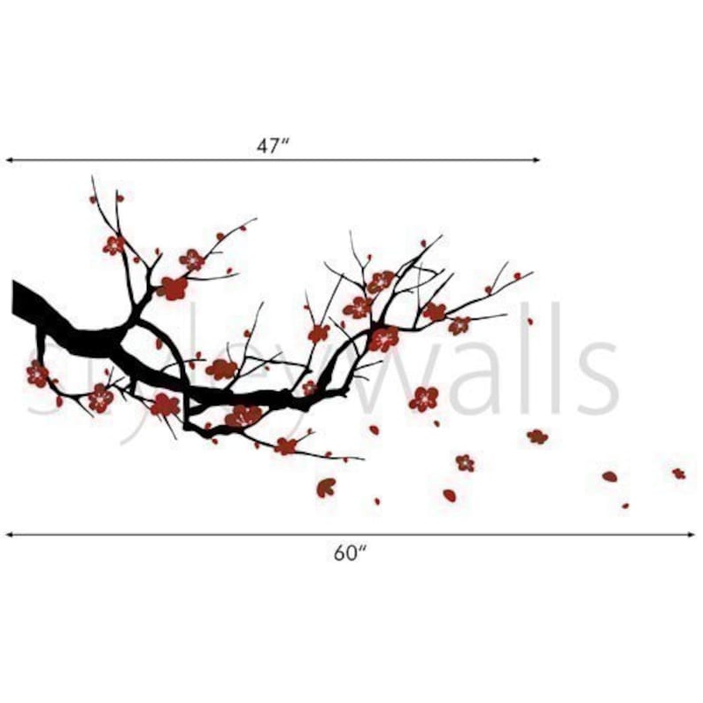 Cherry Branch Wall Decals Cherry Blossom Wall Decal Sakura Tree Nursery Wall Decal Branch Wall Decal Tree Wall Decal Home Decor Art image 4