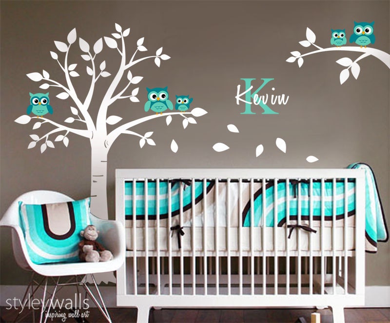 Owl Wall Decal Owls Tree Wall Decal Nursery Wall Sticker Kids Baby Room ...