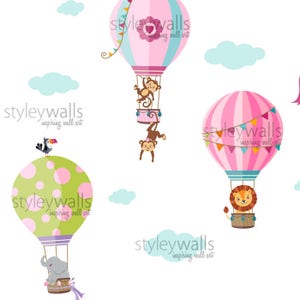 Air Balloons Wall Decal, Jungle Animals Wall Decal Sticker, Hot Air Balloons WallDecal Decor, Air Balloons Girls Nursery Room Decor Wall Art image 5